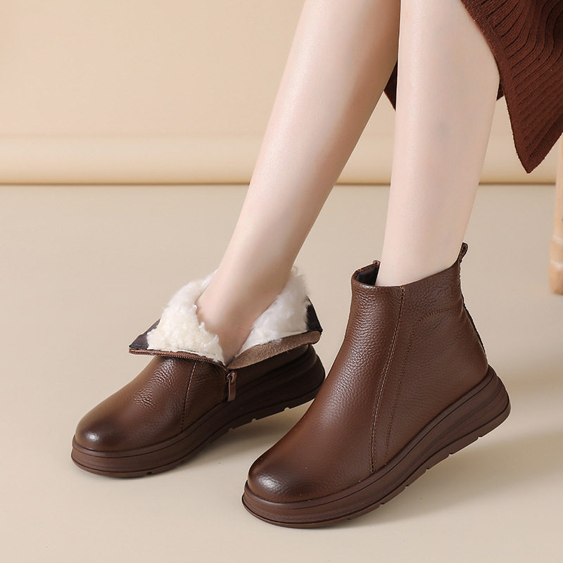 冬季加厚保暖妈妈棉鞋中年女士防滑平底短靴中老年真皮真毛女靴子,女鞋,棉鞋,淘宝优惠券,粉丝福利购,淘宝优惠卷