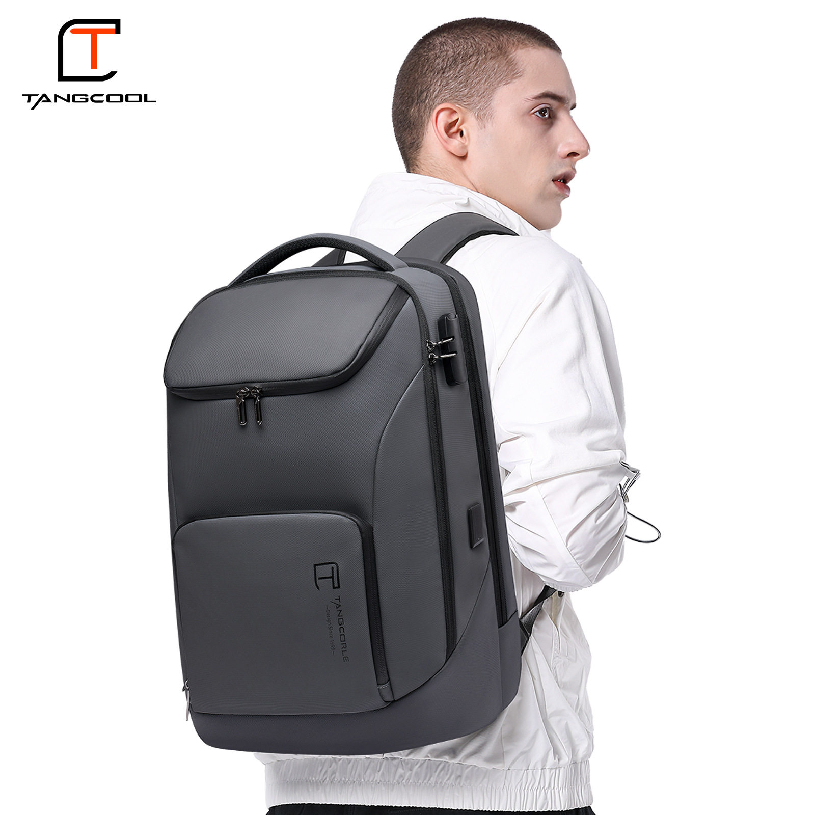 跨境新款男士双肩包休闲商务电脑包大容量多功能旅行背包backpack