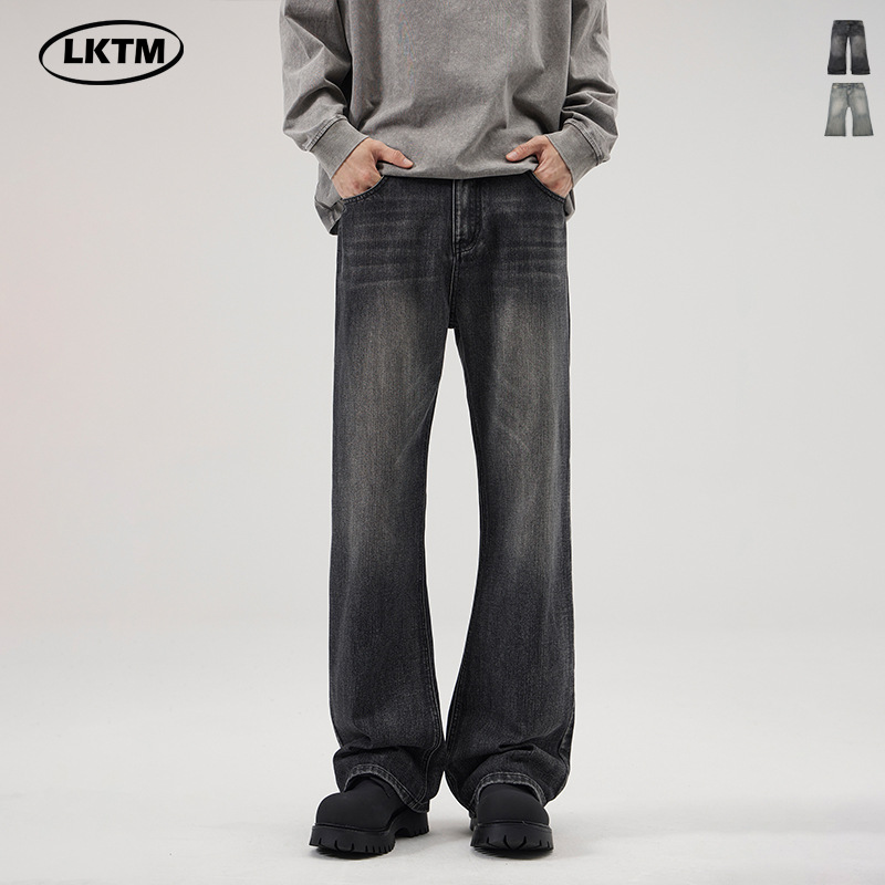 LKTM男装#美式复古竹节纹路微喇牛仔裤男女潮牌高街vibe休闲长裤
