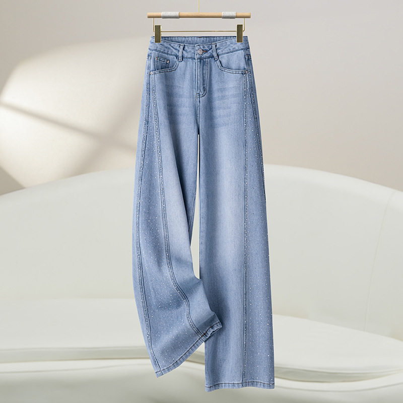 窄版高腰阔腿牛仔裤女2026新款爆款裤子烫钻高级感垂感显瘦直