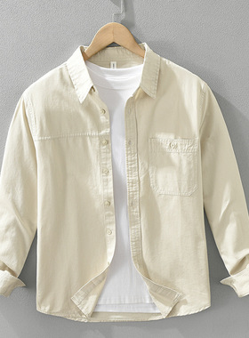 7280日系简约长袖衬衫男士时尚休闲百搭文艺宽松上衣