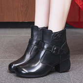 短靴女2024新款 软底马丁靴复古 中年妈妈粗跟软底保暖棉鞋 冬季 女鞋