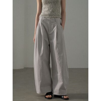 [共线]COLNE夏季新款高腰全棉磨毛弧形百搭宽松慵懒感休闲裤