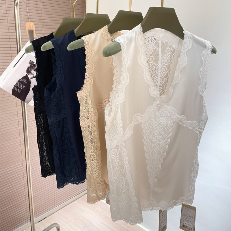 真丝背心女桑蚕丝外穿2026春夏新款宽松吊带蕾丝内搭无袖打底上衣