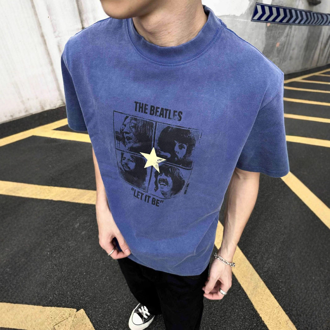 EME男装 蜡染棉水洗做旧美式复古乐队印花圆领夏季短袖T恤vibe图片