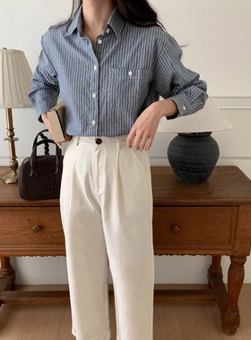 3th Morning 博主私服 韩系条纹叠穿衬衫短款早秋新款ZY1968