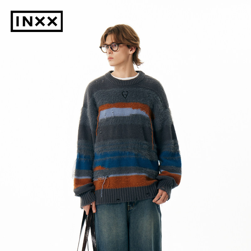 【INXX】APYD潮牌新品多色条纹拼接套头针织衫情侣毛衣APE4061336