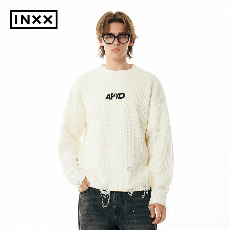【INXX】APYD潮牌冬新品破洞印花套头针织衫情侣毛衣APE4061333
