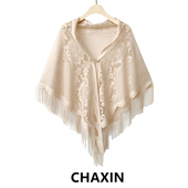 饰围巾开衫 纱巾防晒披风百搭装 薄款 蕾丝叠穿旗袍外搭披肩女春夏季