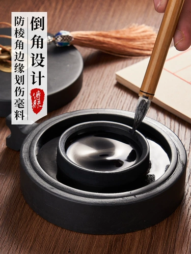 Оригинальный каменный горячий горшок Qing Xuetang с крышкой, многофункциональный чернильный картридж для каллиграфии, специальный чернильный камень, емкость для воды, двойной круг из натурального камня, увлажняющие, устойчивые к испарению, невысыхающие чернила, практика каллиграфии для начинающих, чернильная тарелка, лужа чернил