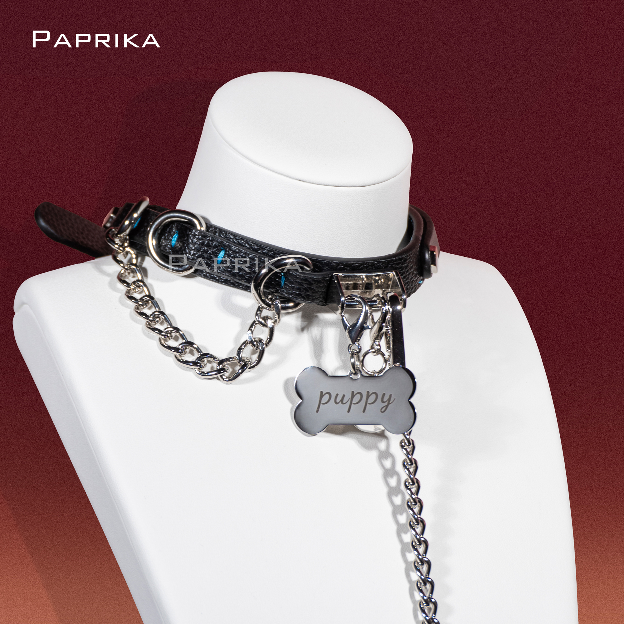 Puppy真皮项圈女m男颈带脖圈锁骨链颈环choker爱心骨牌可定制刻字