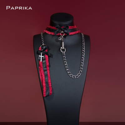 蕾丝蝴蝶结项圈puppy铃铛choker颈带牵引绳sm皮质K9