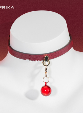 Puppy高端皮质铃铛choker项圈女m红色颈链颈带脖圈K9定制刻字套装