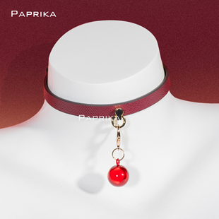 Puppy高端皮质铃铛choker项圈女m红色颈链颈带脖圈K9定制刻字套装