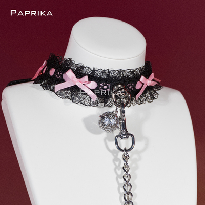 PAPRIKA女仆蕾丝choker女真皮铃铛项圈丝带蝴蝶结项链情侣礼物