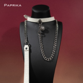 puppy鳄鱼纹真皮牛皮项圈铃铛k9带牵引绳 可定制刻字