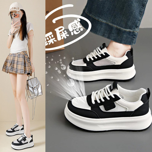 夏季透气网面厚底百搭小白鞋女