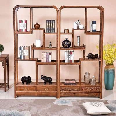 寻古红木家具非洲鸡翅木（学名：非洲崖豆木）博古架实木新中式客