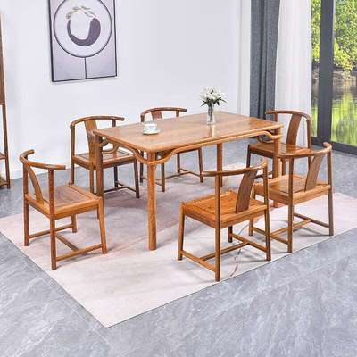 寻古红木家具非洲鸡翅木（学名：非洲崖豆木）长方形餐桌椅组合实