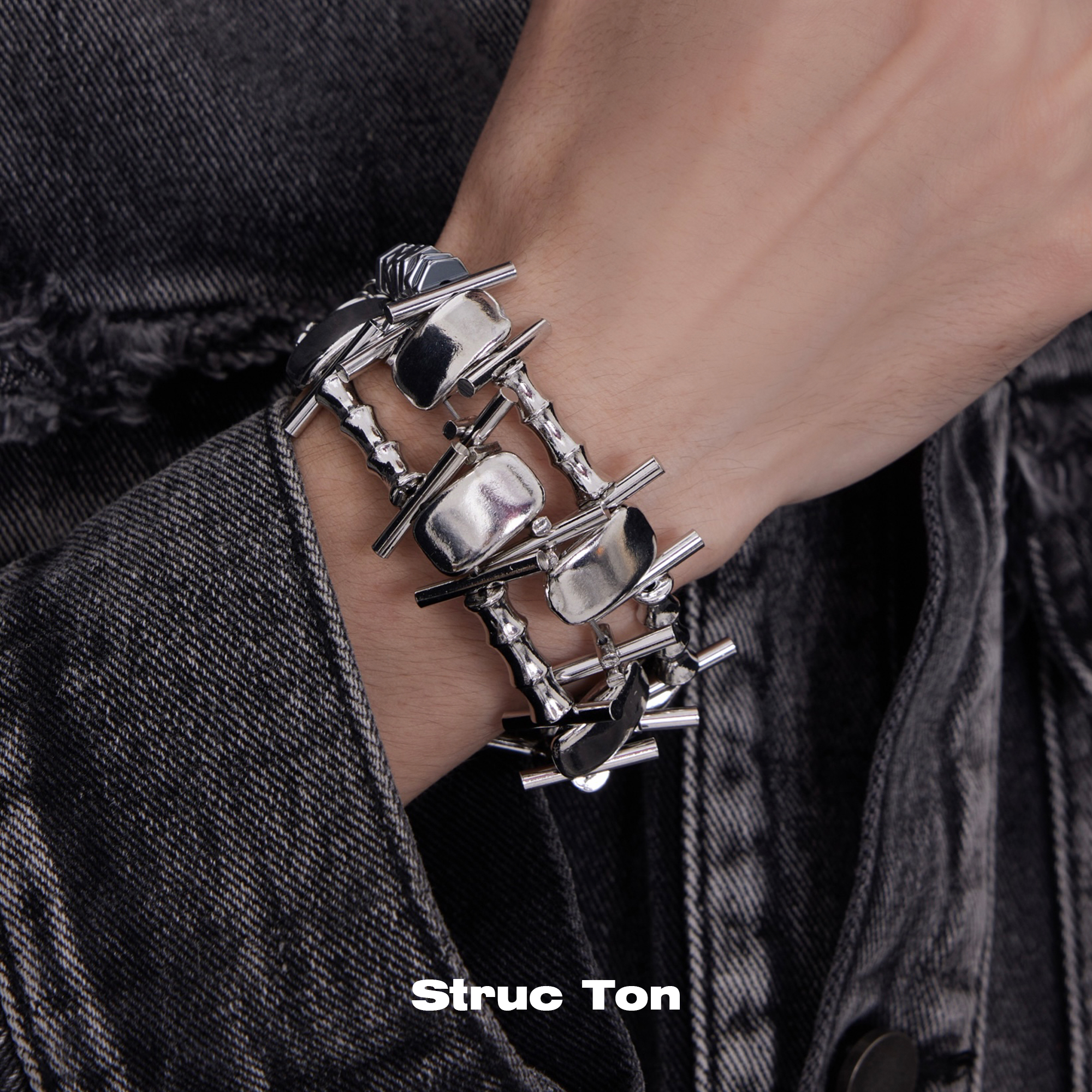 StrucTon纯银荆棘嘻哈竹节手链