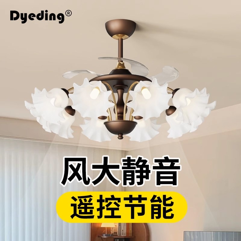 客厅隐形风扇灯2025新款中古风大室吸顶灯厅吊扇灯复古静音餐厅卧