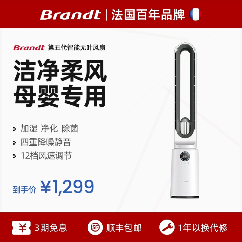 白朗无叶电风扇家用立式空气净化环扇超静音塔扇轻音卧室落地扇循