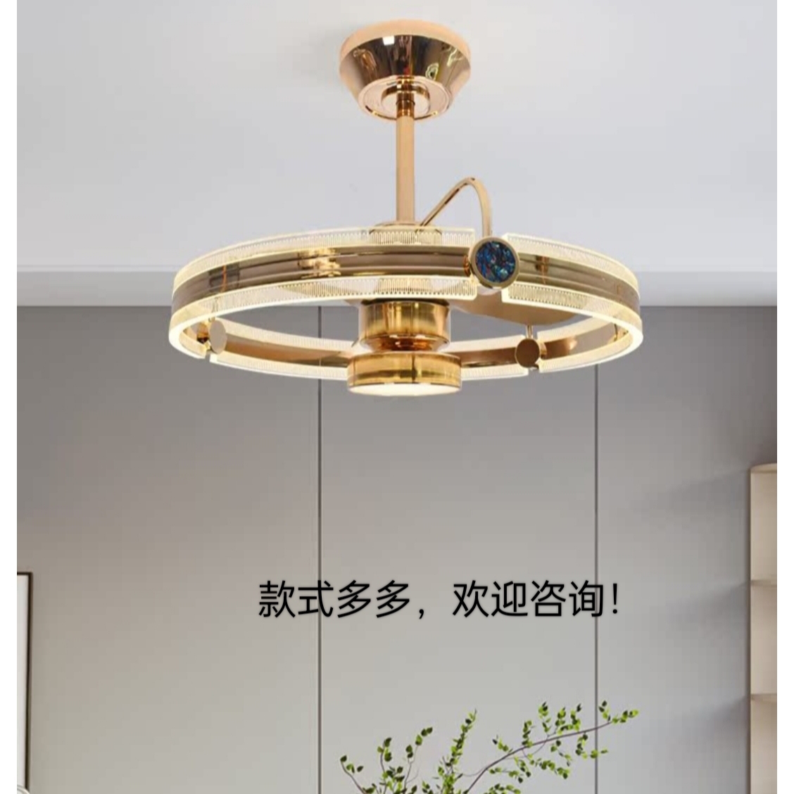 高端轻奢带灯餐厅风扇吊灯客厅卧