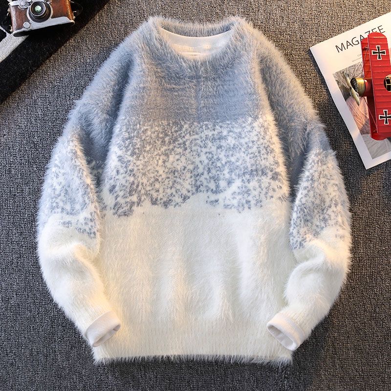 渐变+加绒+宽松+圆领+潮牌+时尚