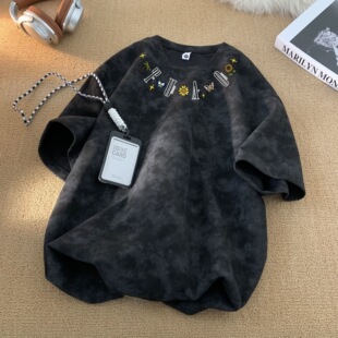 夏季新款潮流短袖T恤男扎染潮牌圆领水洗做旧上衣半袖打底衫男款