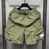 男士 短裤 潮牌薄款 五分裤 子 军绿色夏季 高级感速干运动中裤 痞帅工装