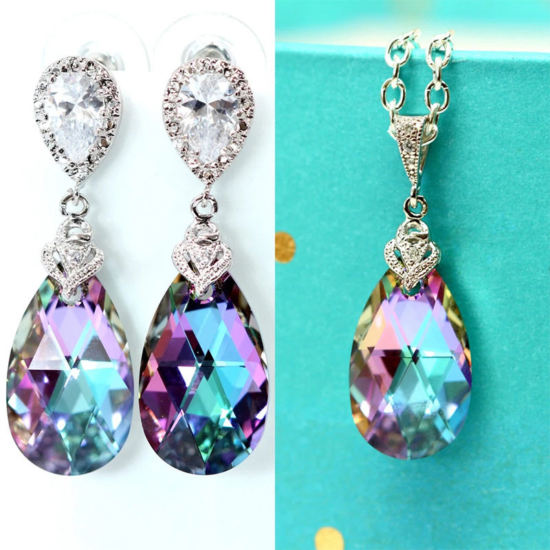 Jewelry Suit Women's Stained Crystal Glass Pendant Necklace