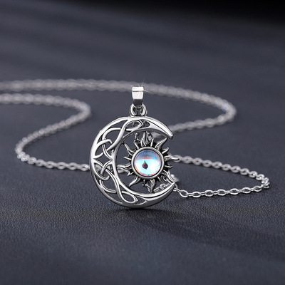 Sun And Moon Pendant Necklace Imitation Moonstone Retro