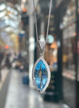 Ruili Magazine Aquamarine Topaz Horse Eye Pendant Necklace