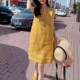 黄色无袖 新款 连衣裙胖mm遮肚显瘦女 kitty夏季 日系cherry