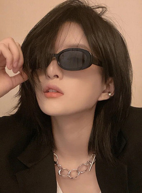 日系moleubak欧美复古椭圆形墨镜女ins潮港风猫眼太阳眼镜男蹦迪