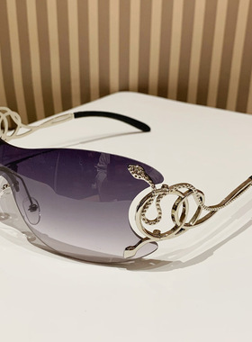 日系moleubak灵蛇无框切边yk太阳镜辣妹连体大框太阳眼镜街拍