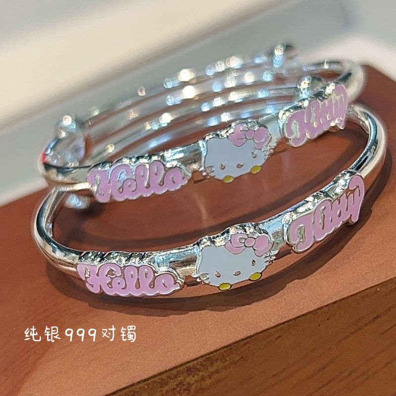 日系设计师topwhit儿童银9999手镯kt女童银手镯满月礼银手环女