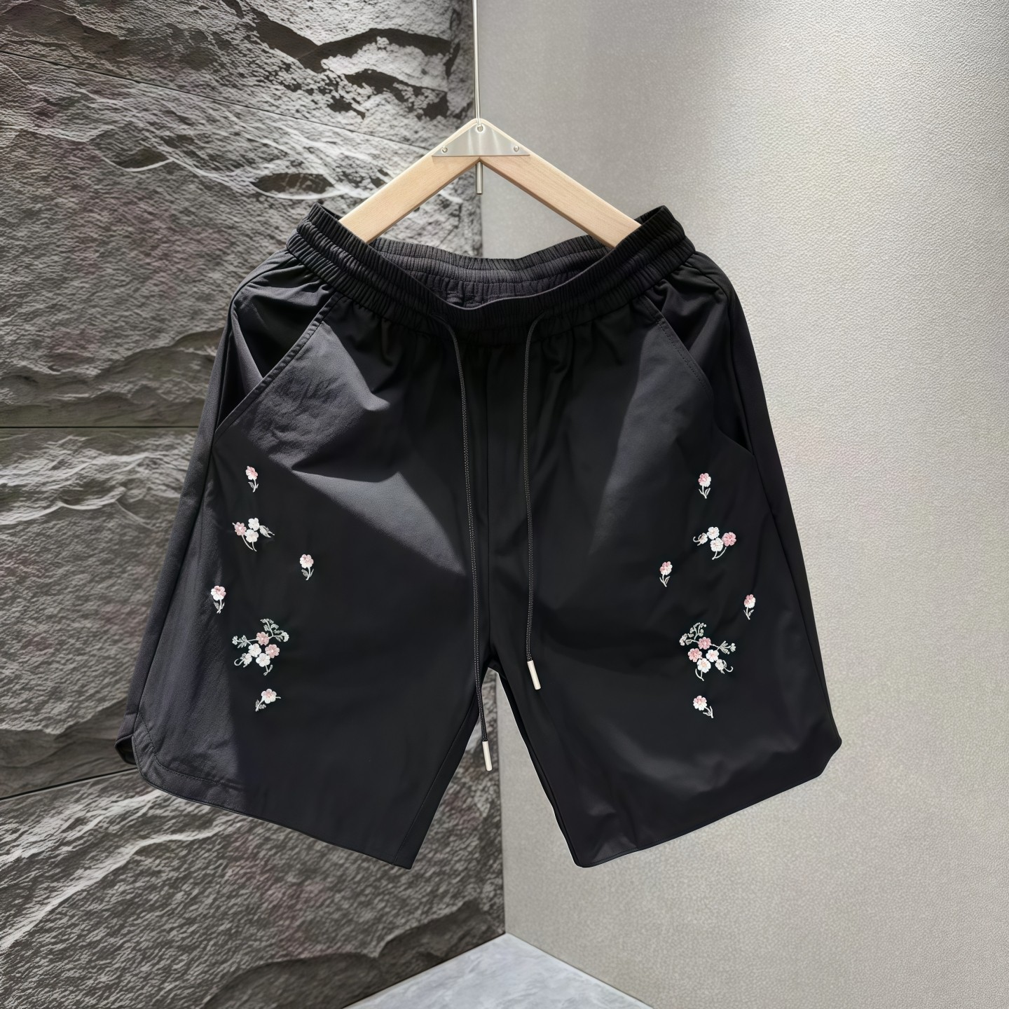 夏季新款短裤男潮牌时尚刺绣碎花休闲百搭简约纯色五分裤潮流中裤,男装,休闲裤,淘宝优惠券,粉丝福利购,淘宝优惠卷