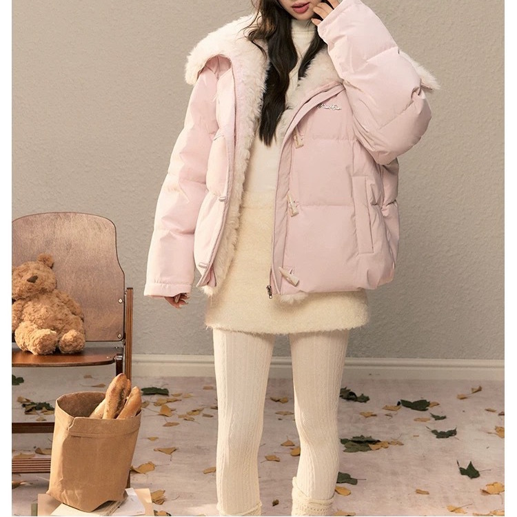 海军领羊羔毛拼接羽绒服5