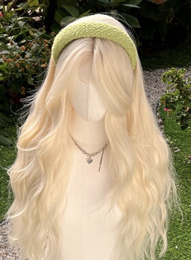 Front lace gold pink wave long curly wig前蕾丝白金色长卷假发