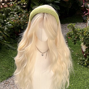 Front lace gold pink wave long curly wig前蕾丝白金色长卷假发