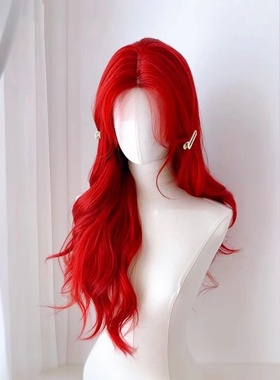Front lace red wave long curly wig随意分缝前蕾丝红色长卷假发