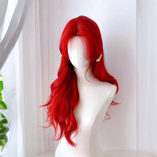 Front lace red wave long curly wig随意分缝前蕾丝红色长卷假发