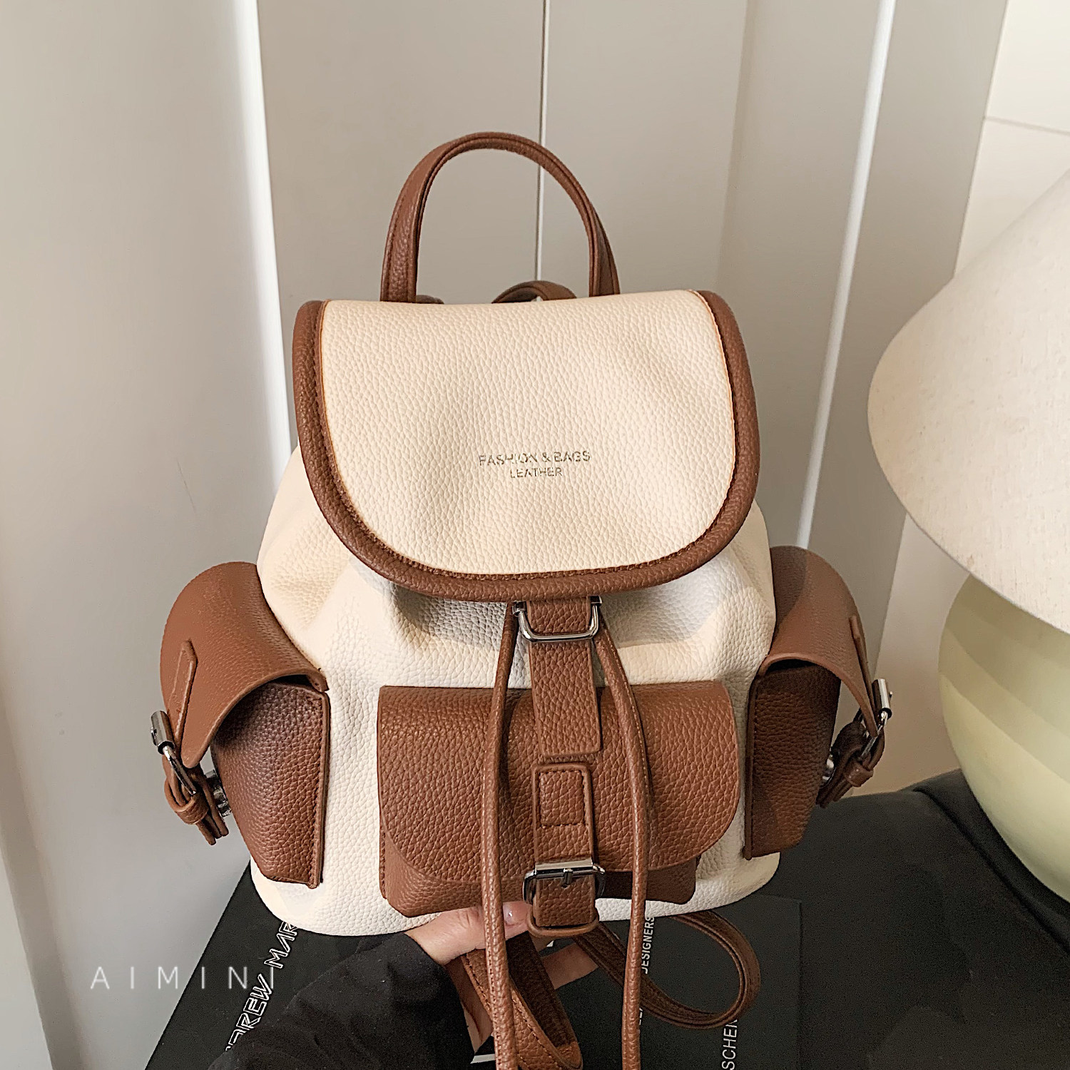 束口抽绳撞色双肩包女小型2026春季新款时尚百搭日常通勤小背包