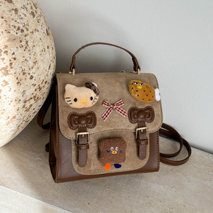 可爱卡通双肩包女小型2025冬季新款小众高级感毛绒玩偶装饰小背包