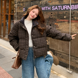 咖色复古格子90绒羽绒服女冬季2025新款氛围感短款加厚高级感外套，女装羽绒服，2C036