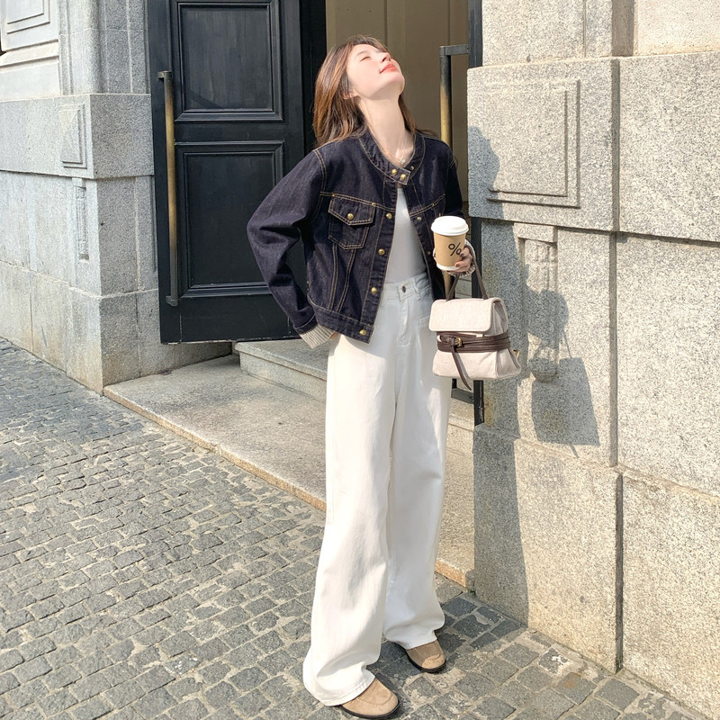 韩系chic藏蓝色牛仔外套女2025春秋超火好看休闲减龄工装夹克上衣,女装短外套,2C036