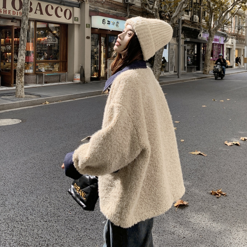 冬季新款米杏色羊羔毛外套RF2C036-Y617-P205-K318,女装毛呢外套,2C036
