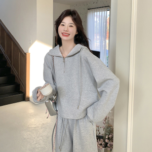 春装可可云烟灰裤脚花边卫衣两件套 RF2C036-T335-P160-K238图片