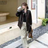 美式复古翻领棕色皮衣外套女春秋2025新款高级小众巨好看中长大衣，女装皮衣，2C036